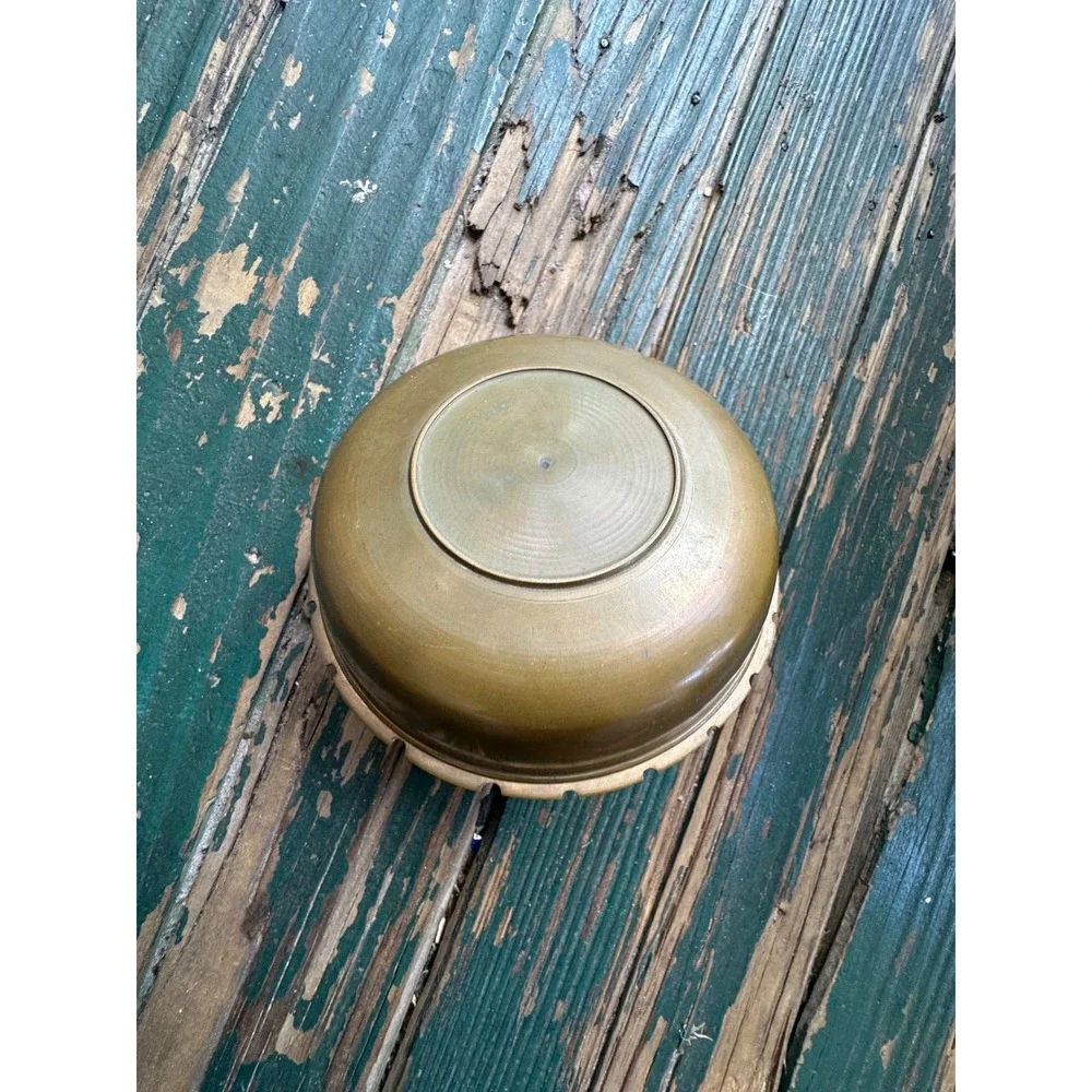 Vintage Chinese Brass Lidded Bowl Embossed Character Trinket Dish 4 Inch